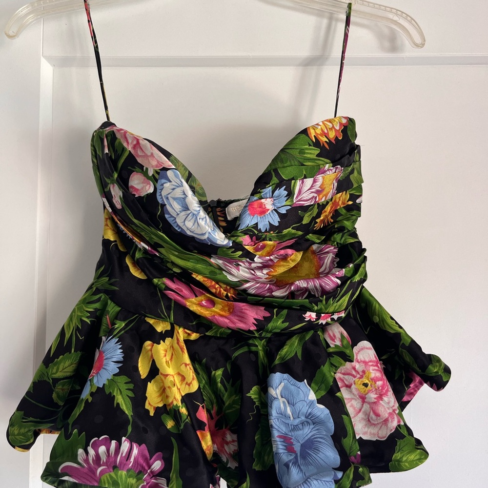 Ronny Kobo Collection Black and Pink Ruffled Bustier Camisole